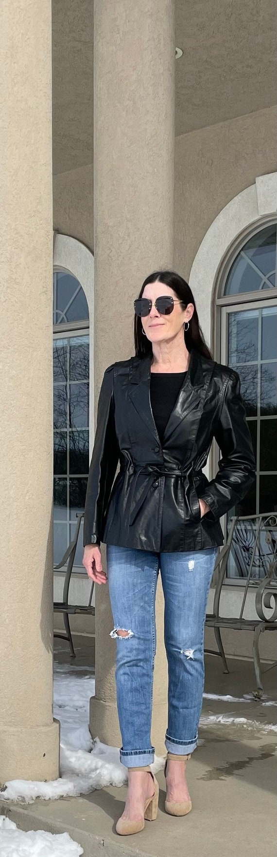 Vintage Short Black Leather Jacket Shirt Blazer Belted - Etsy