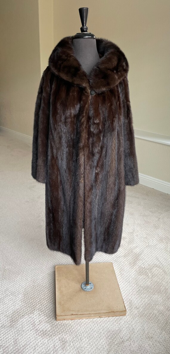 Vintage Long Dark Brown Mink Fur Coat Shawl Fur C… - image 8