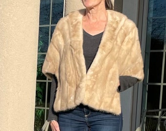 Vintage Winter White Ivory Mink Fur Stole Cape Shawl