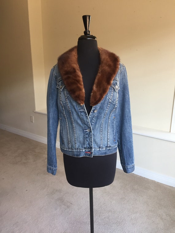vintage fur collar denim jacket