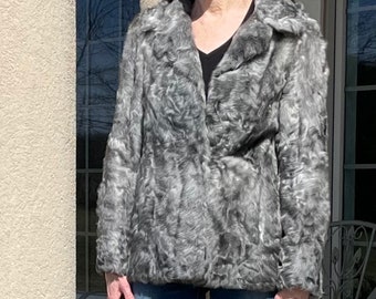 Vintage corto gris piel de cabra chaqueta abrigo moderno