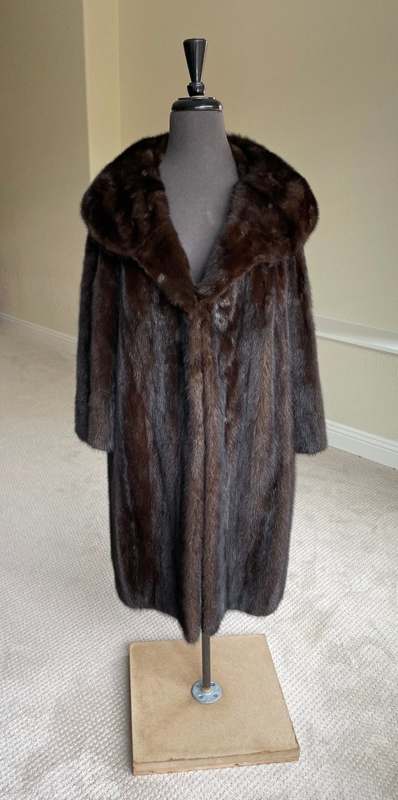 Vintage Long Dark Brown Mink Fur Coat Shawl Fur C… - image 7