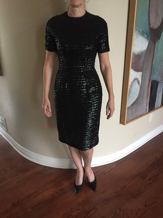 Vintage Anne Fogarty Black Sequinned Wiggle Pencil
