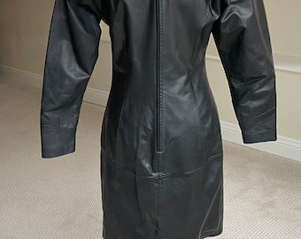 Vintage Black Leather Dress 1980 1990 - Etsy