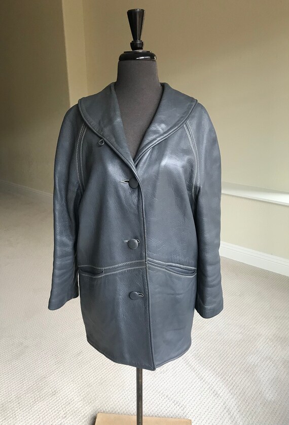 Vintage Modern Gray Leather Sheath Style Coat - image 5