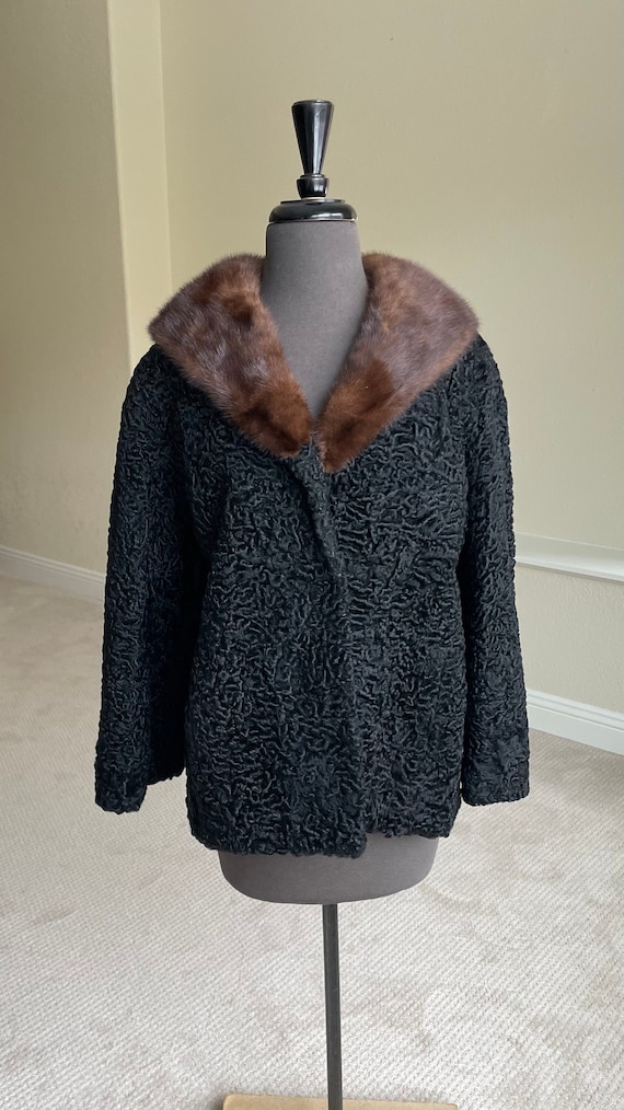 Vintage Short Black Persian Lamb Fur Jacket Mink … - image 1