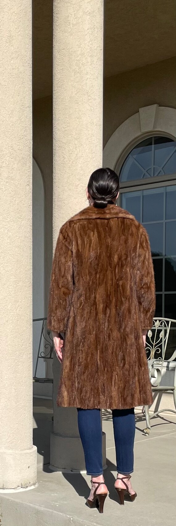 Vintage Long Chestnut Brown Mink Fur Coat Fitted … - image 5