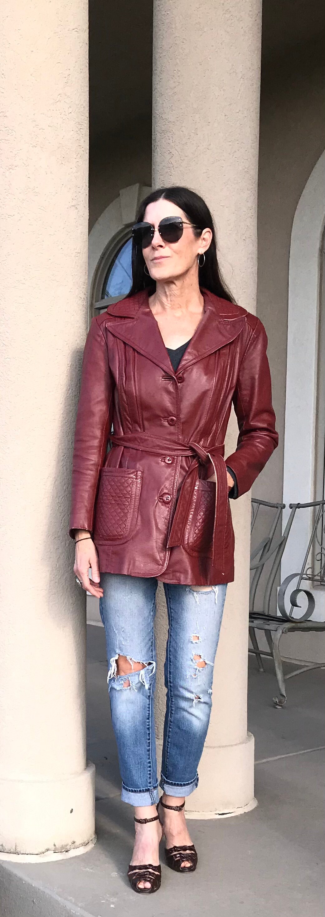 Vintage Modern Burgundy Brown Leather Jacket Coat Belted Short Etsy