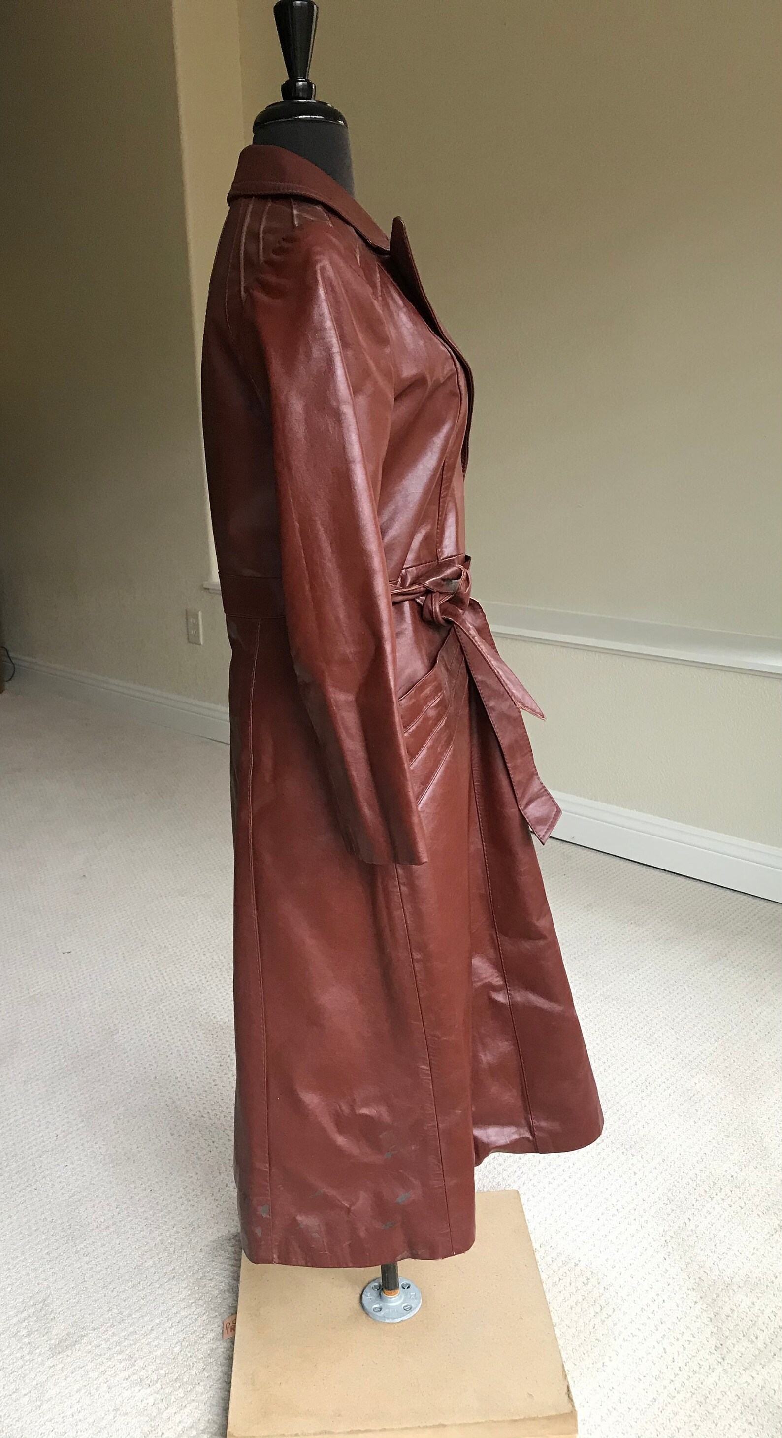 Vintage Modern Rust Brown Leather Trench Coat Belted - Etsy