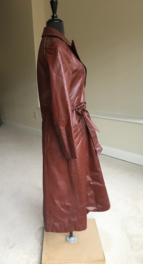 Vintage Modern Rust Brown Leather Trench Coat Bel… - image 8