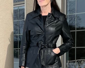 Vintage Short Black Leather Jacket Blazer Belted - Etsy