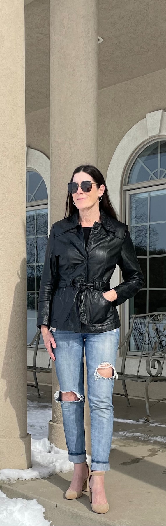 Vintage Short Black Leather Jacket Blazer Belted - Etsy
