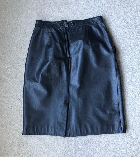 Vintage Black Leather Fitted Pencil Skirt Pockets - image 9