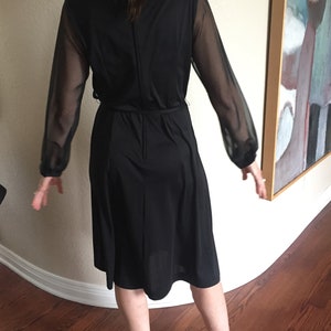 Vintage Black Disco Dress Sheer Sleeves Belted Modern image 5