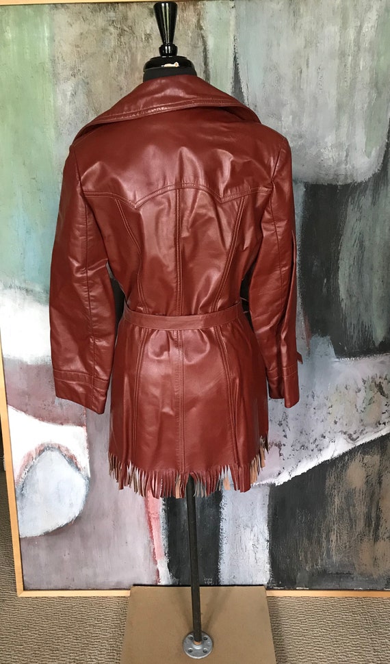 Vintage Brown Mahogany Leather Trench Coat Jacket… - image 7