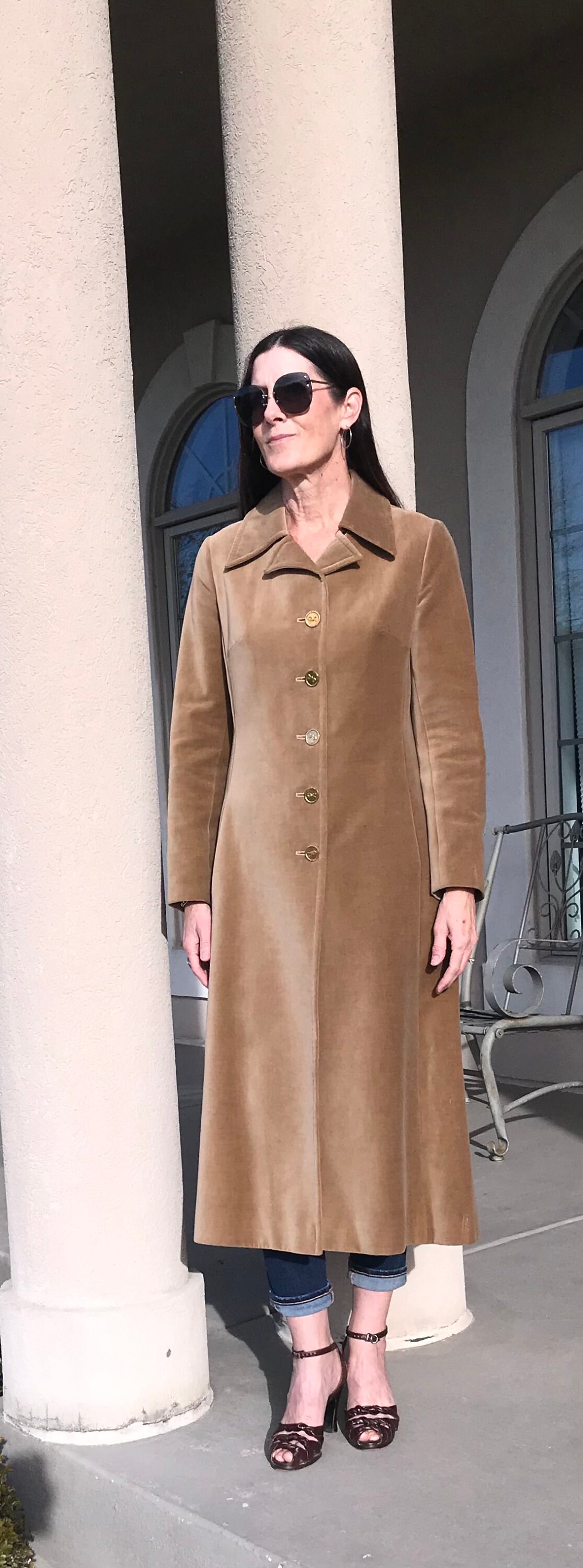 Vintage Modern Long Maxi Tan Beige Velvet Roberta Di Camerino Coat