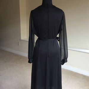 Vintage Black Disco Dress Sheer Sleeves Belted Modern image 7