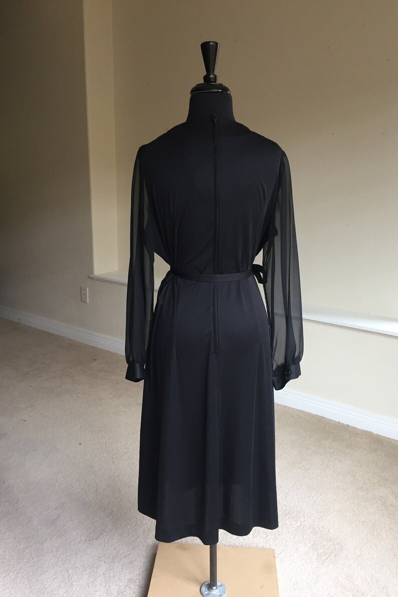 Vintage Black Disco Dress Sheer Sleeves Belted Modern image 7