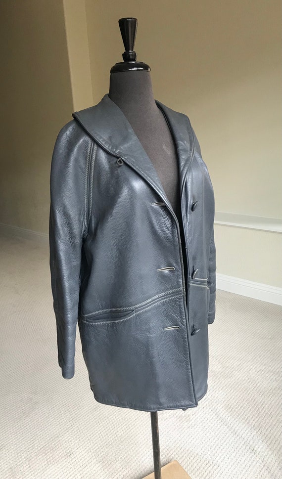 Vintage Modern Gray Leather Sheath Style Coat - image 8