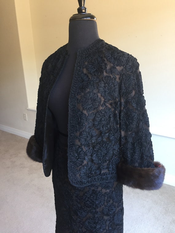 Vintage Black Soutache Ribbon Lace Jacket Skirt 2… - image 7