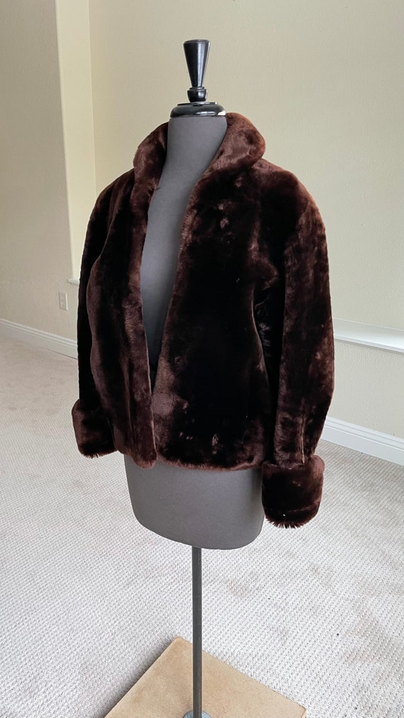 Vintage Short Brown Mouton Lamb Fur Jacket Coat A… - image 8