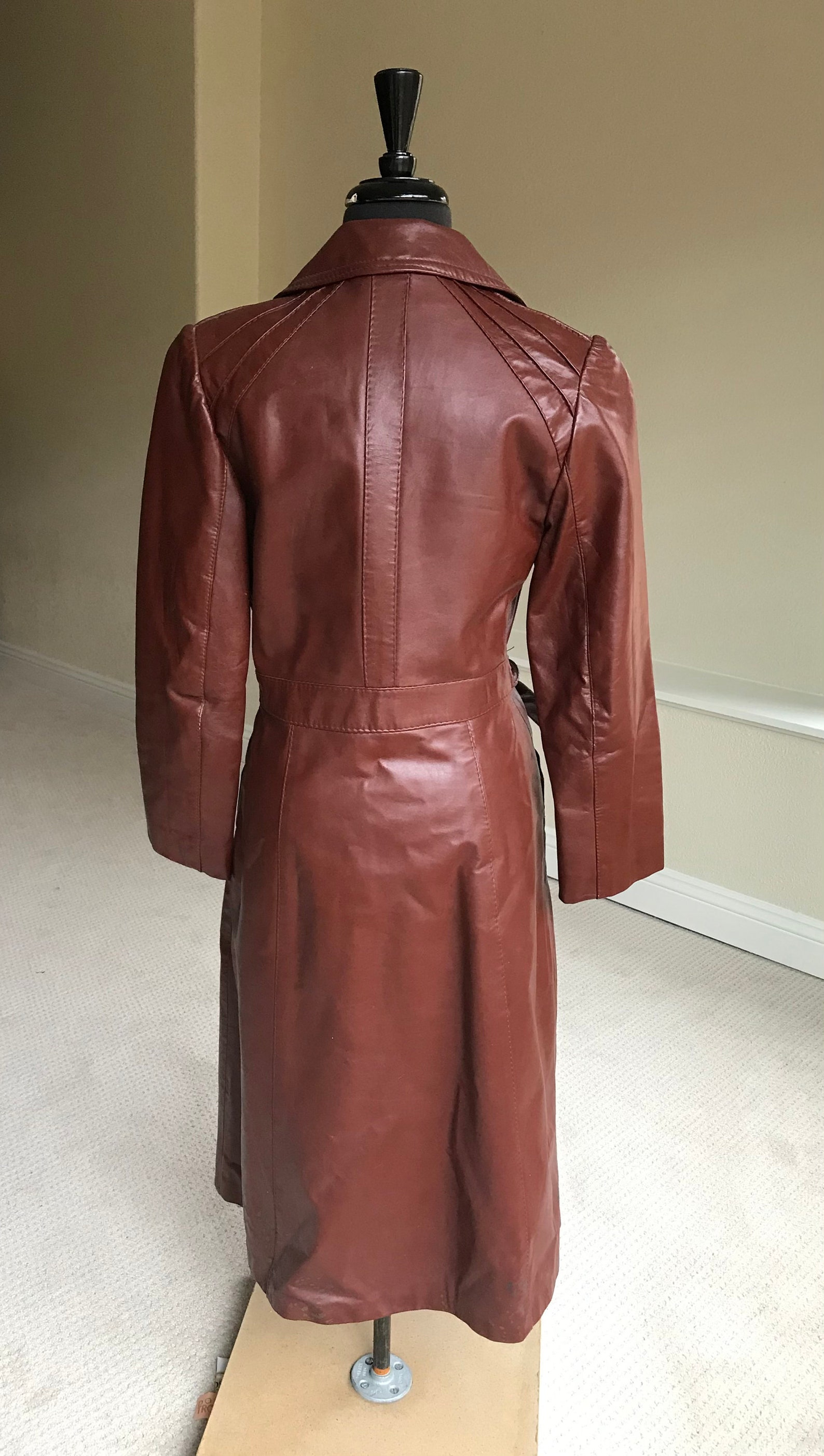 Vintage Modern Rust Brown Leather Trench Coat Belted - Etsy