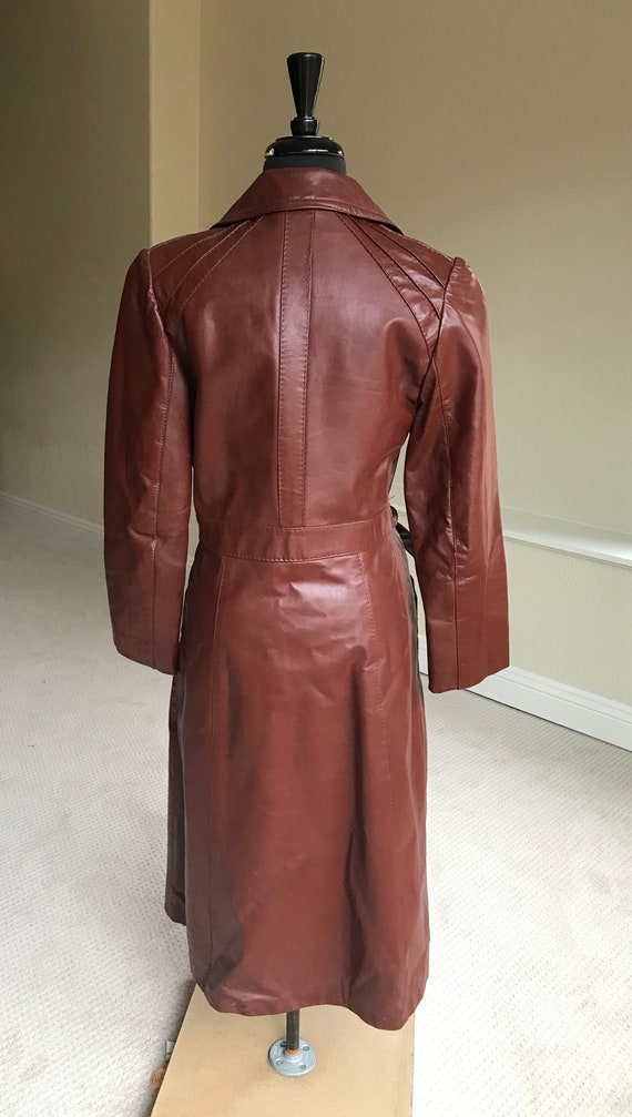 Vintage Modern Rust Brown Leather Trench Coat Bel… - image 7