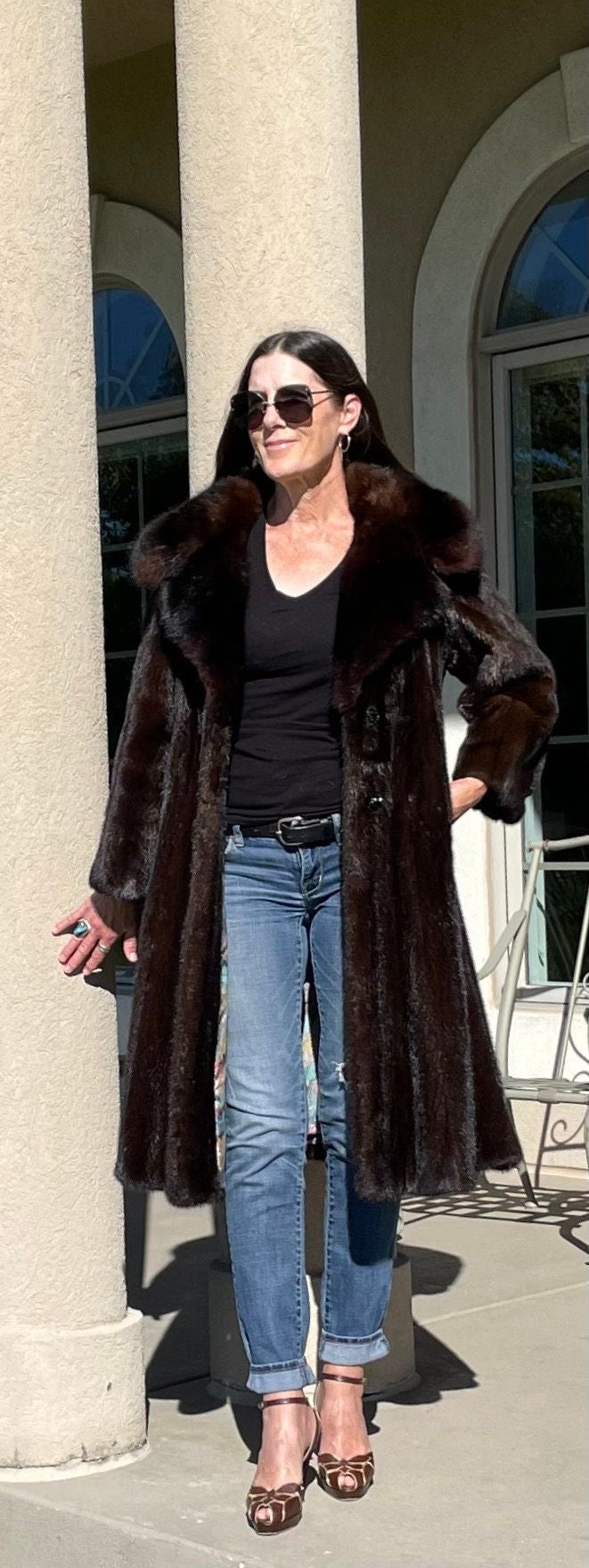 Vintage Long Dark Brown Mink Fur Coat Fox Fur Collar Princess Etsy