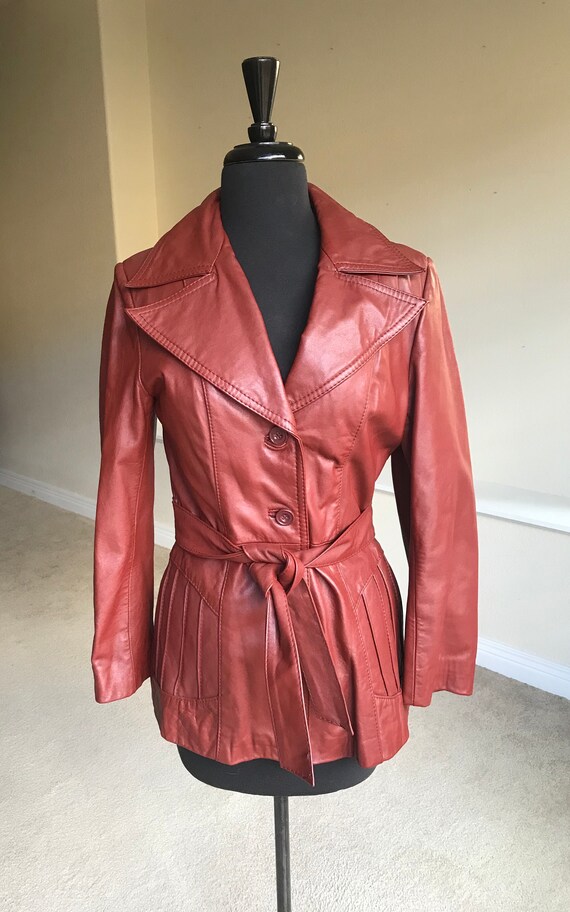 Vintage Short Rust Brown Leather Jacket Blazer Belted - Etsy Finland
