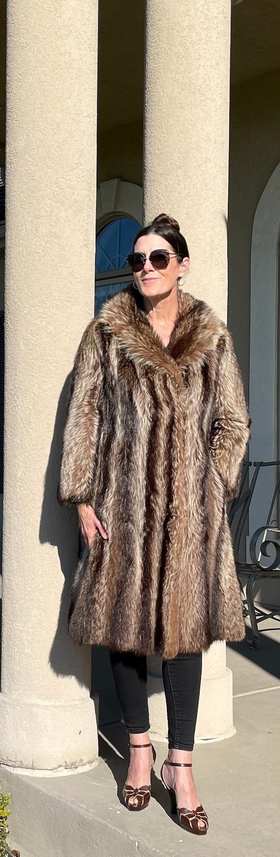 Vintage Long Silver Gray Brown Raccoon Fur Coat