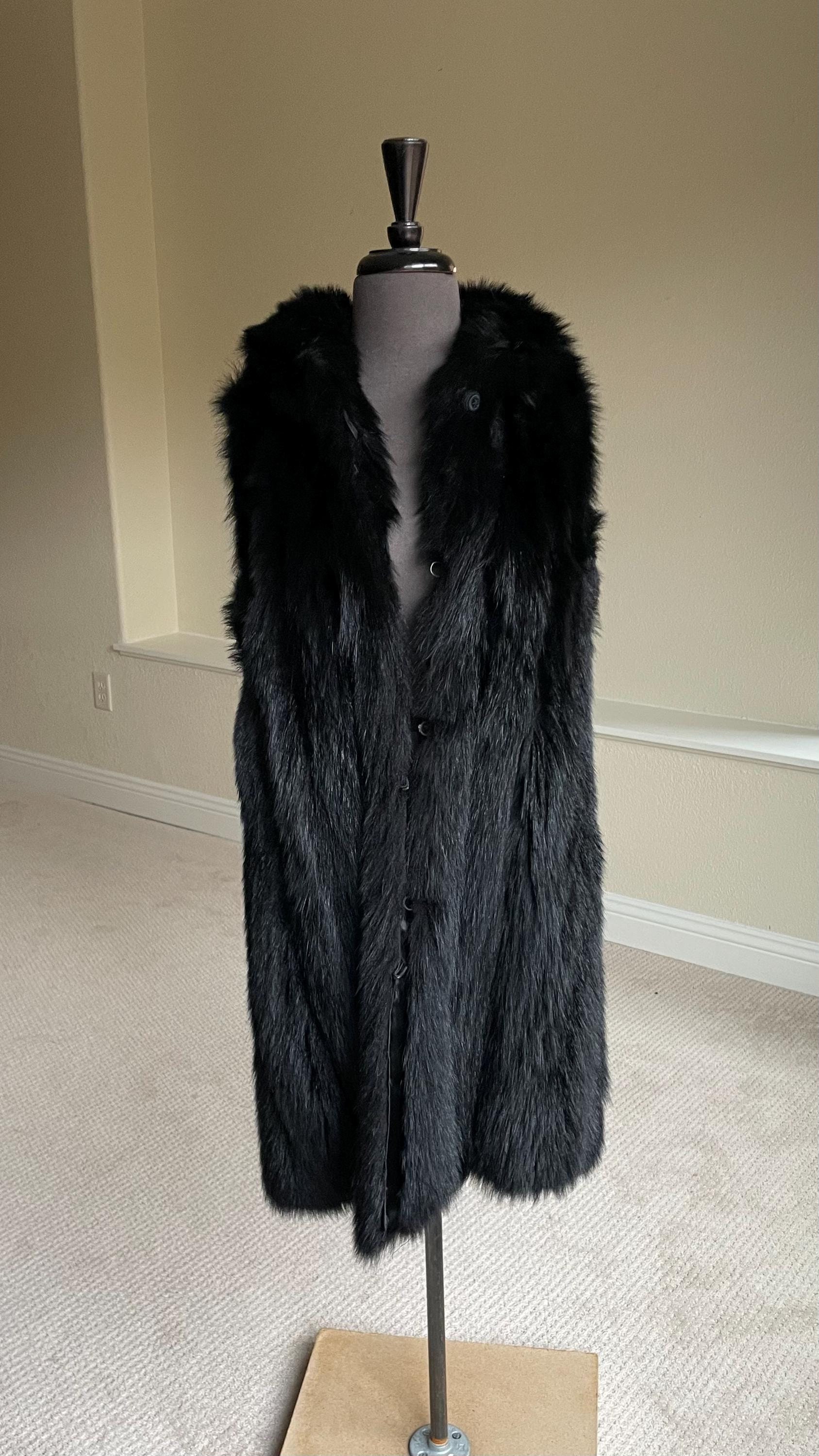Vintage Long Black Fox Fur Vest Coat - Etsy