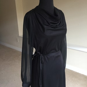 Vintage Black Disco Dress Sheer Sleeves Belted Modern image 9