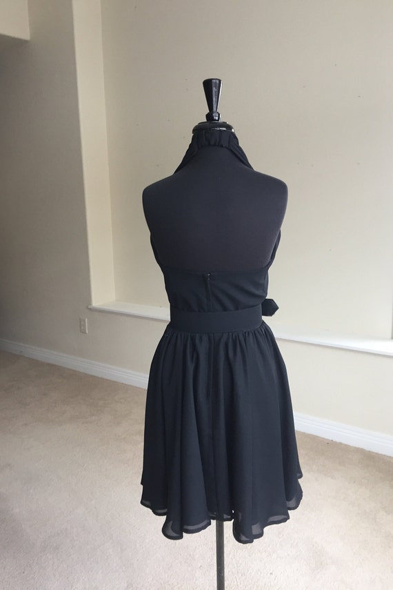 Vintage Black Chiffon Halter Dress Short Belted - image 5