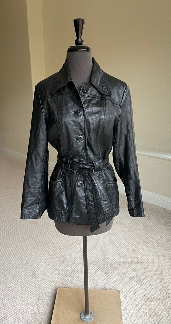 Vintage Short Black Leather Jacket Blazer Belted - Etsy UK