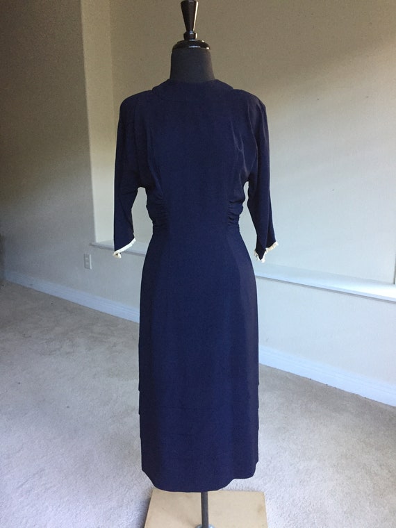 Vintage Blue Crepe Fitted Ruched Dress 1940