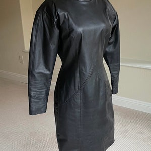 Vintage Black Leather Dress 1980 1990 image 6