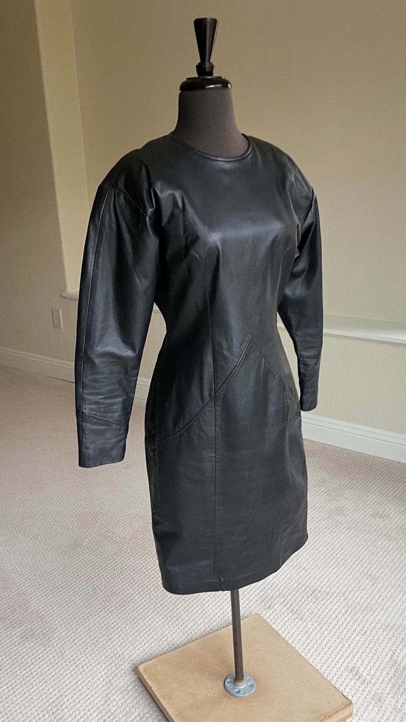 Vintage Black Leather Dress 1980 1990 image 6