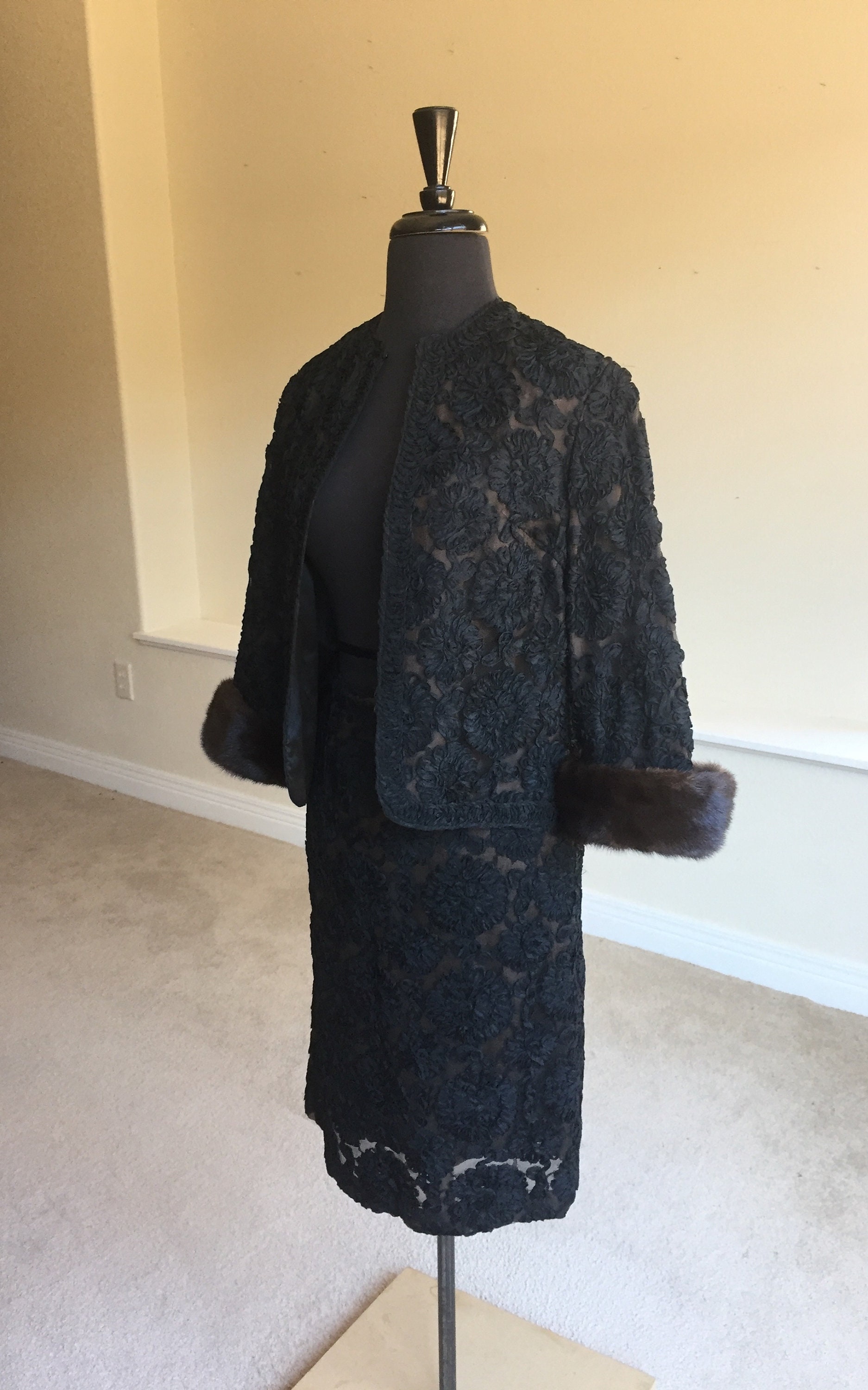 Vintage Black Soutache Ribbon Lace Jacket Skirt 2 Piece Suit Etsy