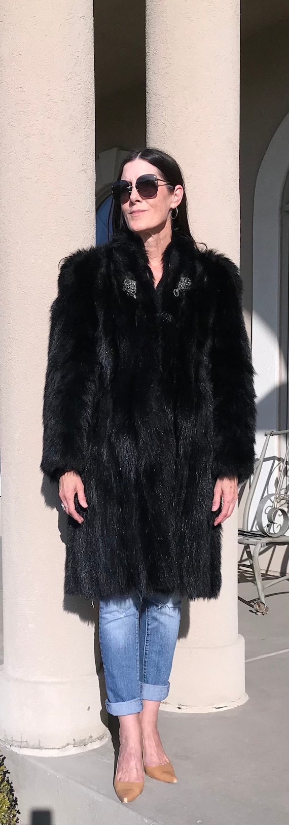 Vintage Black Skunk Fur Coat Art Deco