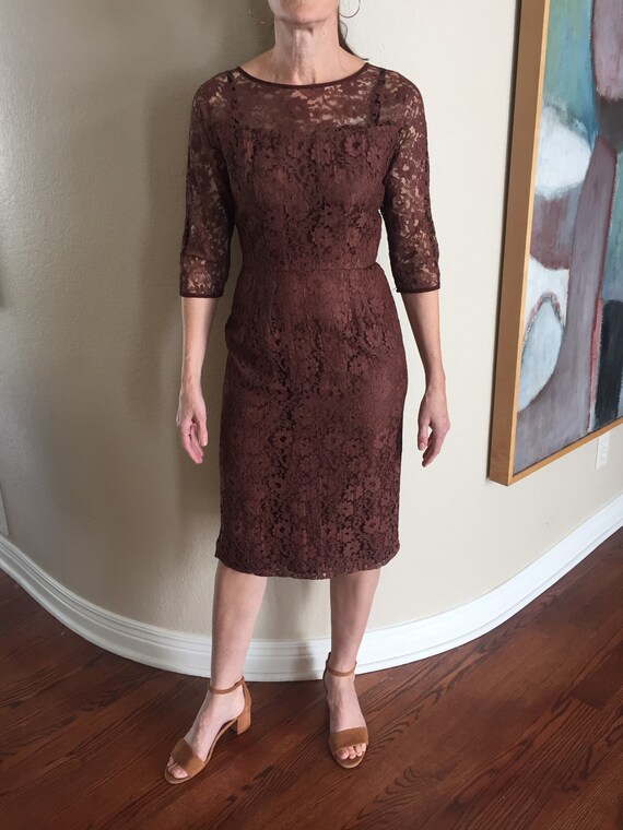 Vintage Brown Lace Fitted Dress Modern - image 9