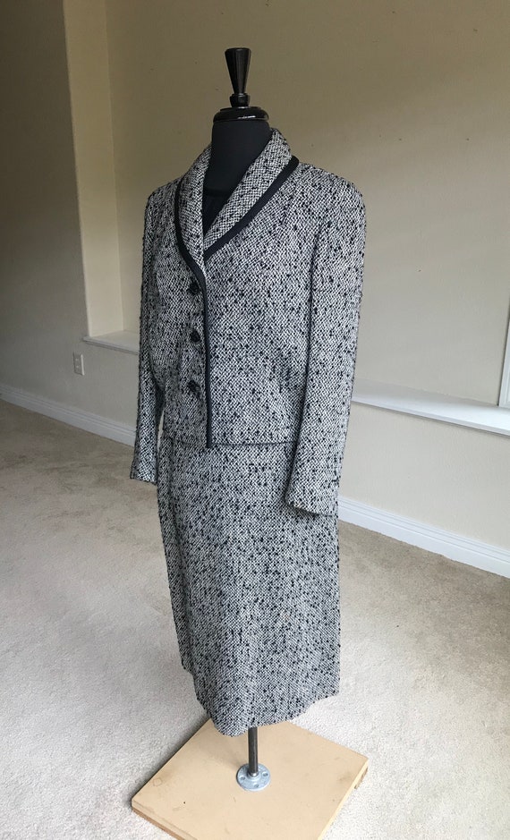 Vintage Black White Wool Tweed Dress Matching Jac… - image 4