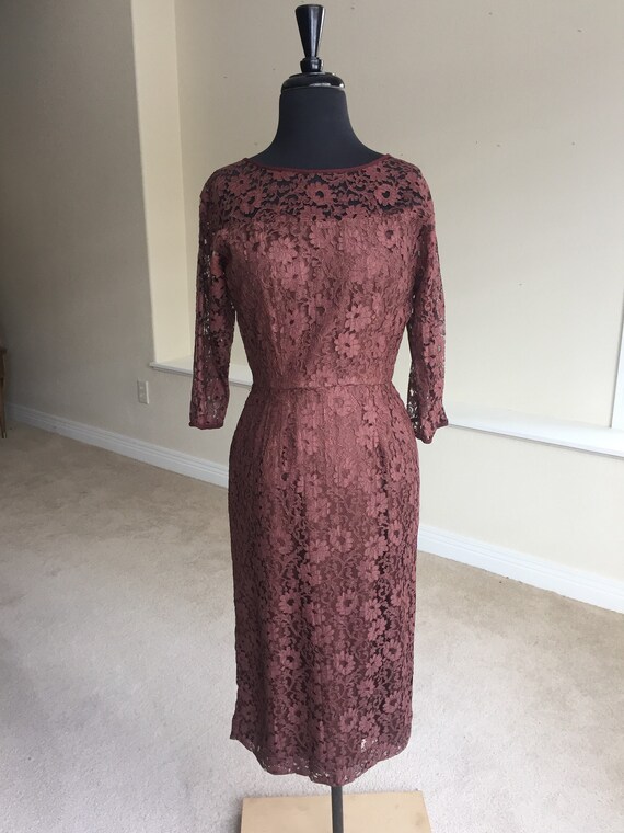 Vintage Brown Lace Fitted Dress Modern - image 2