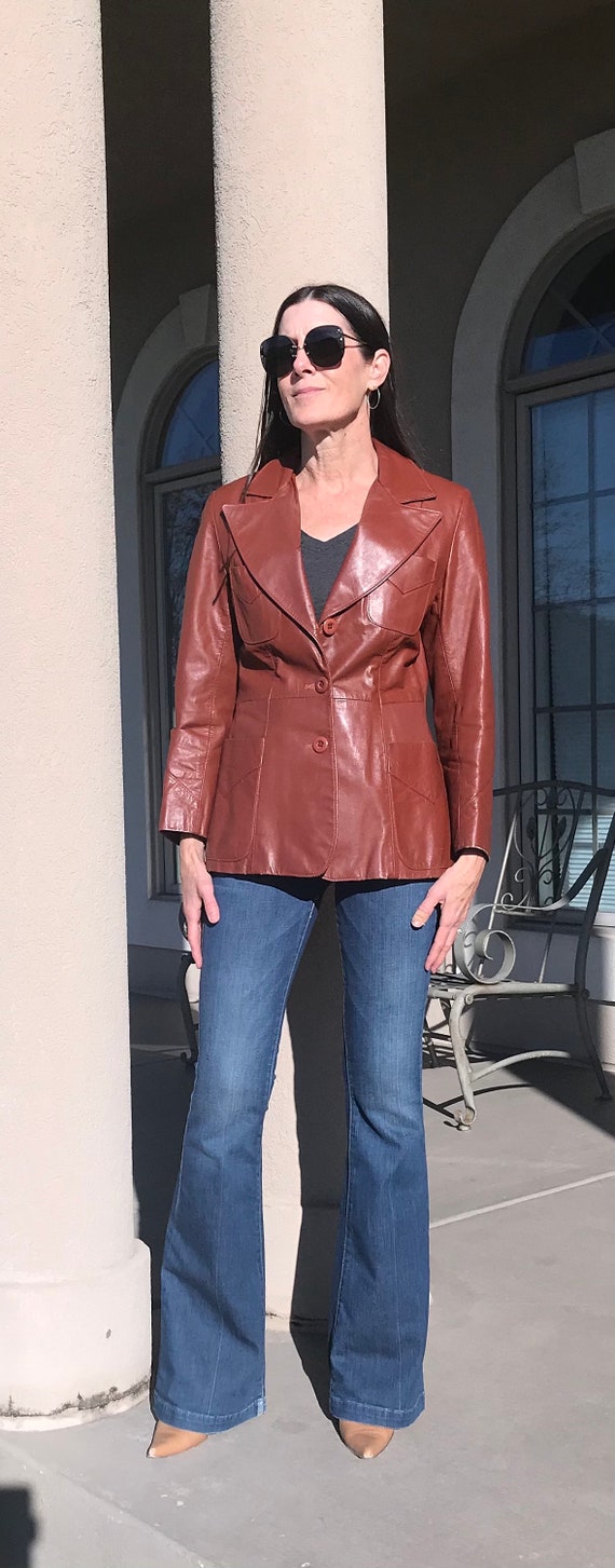 Vintage Modern Rust Brown Leather Blazer Jacket