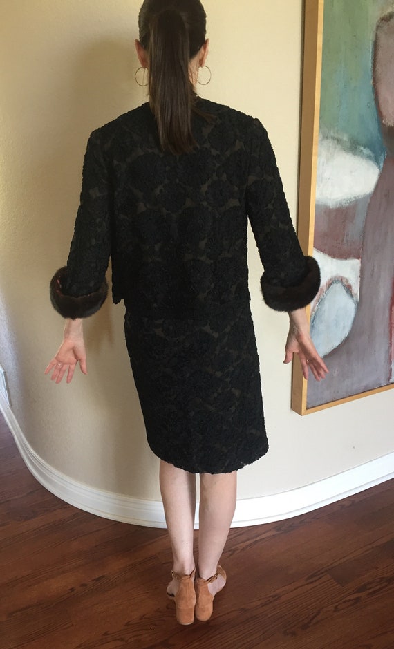 Vintage Black Soutache Ribbon Lace Jacket Skirt 2… - image 5