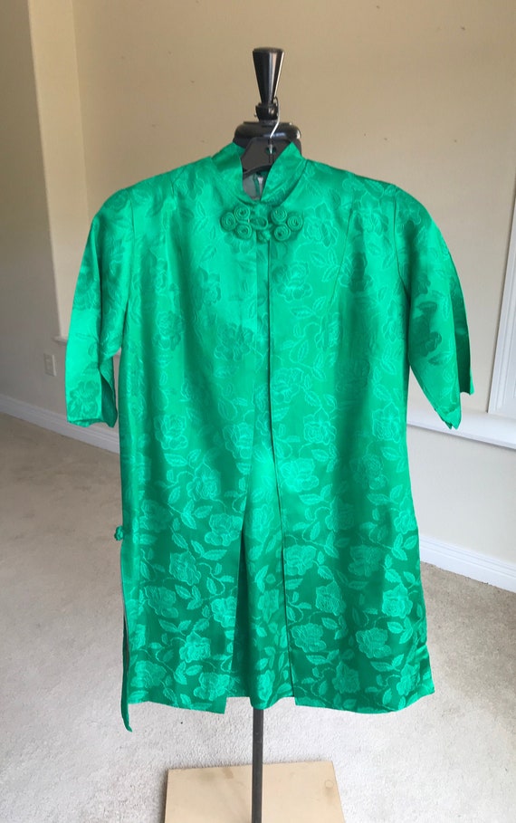 Vintage Modern Emerald Green Brocade Cheongsam Asi