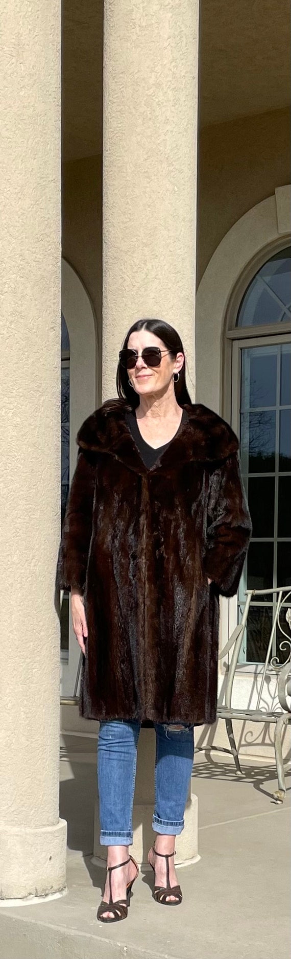 Vintage Long Dark Brown Mink Fur Coat Shawl Fur C… - image 5