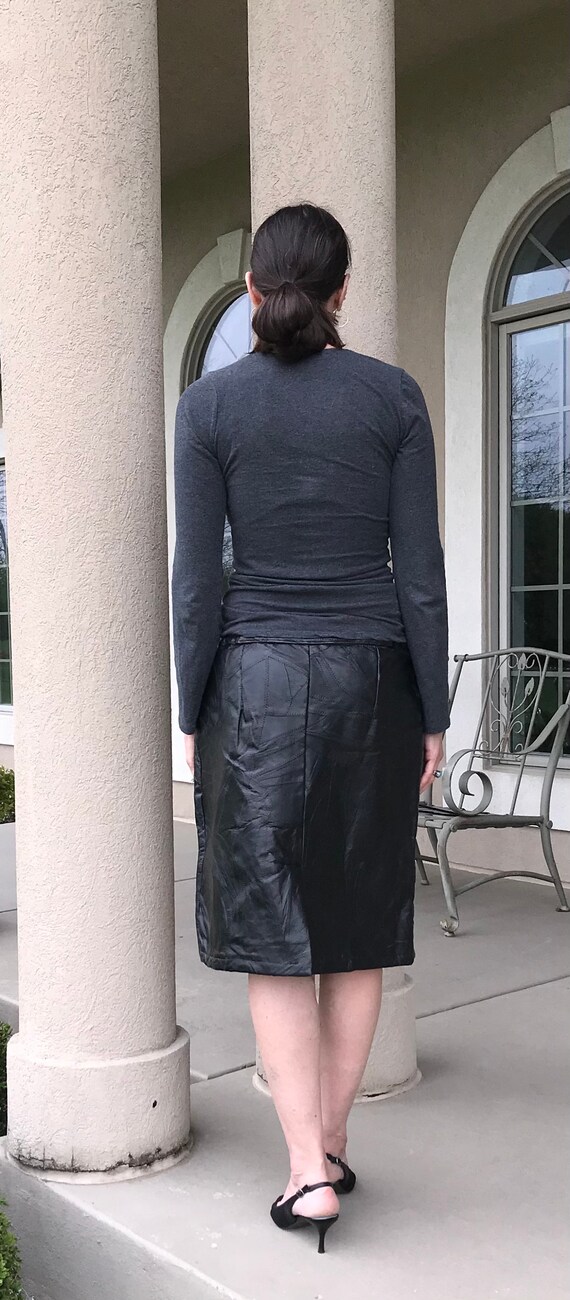 Vintage Modern Black Leather Patchwork Pencil Ski… - image 9