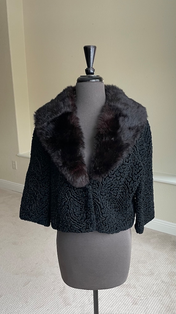 Vintage Short Cropped Black Persian Lamb Fur Jacke