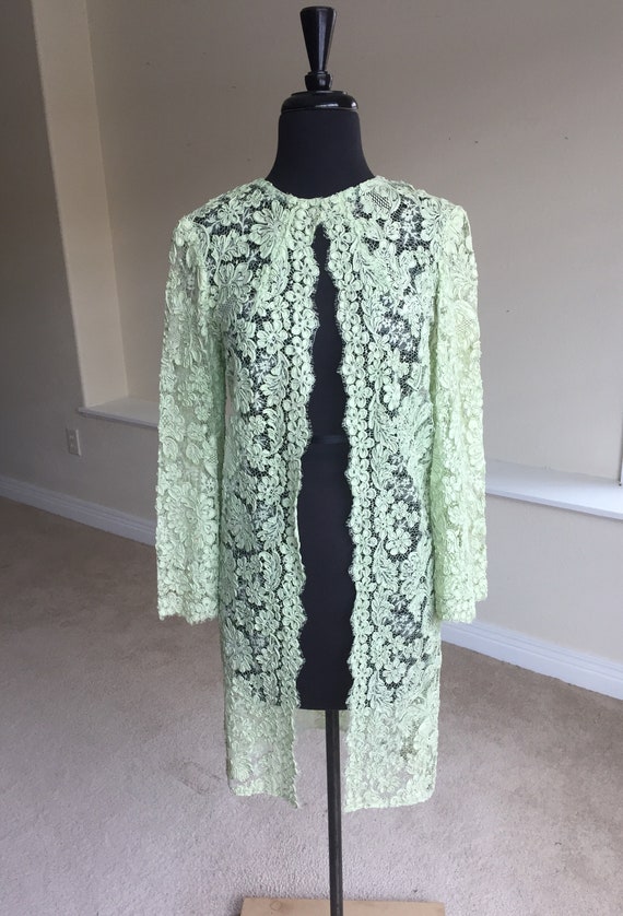 Vintage Pale Green Sheer Lace Ribbon Shrug Coat Du