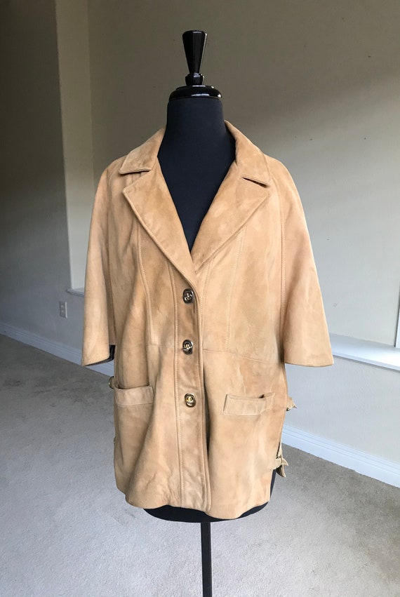 Vintage Modern Tan Suede Cape Jacket Coat - image 2